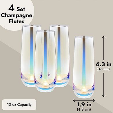 Iridescent Stemless Champagne Flutes, Wine Glasses for Cocktails (10 oz, 4 Pack)