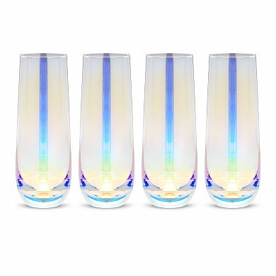Iridescent Stemless Champagne Flutes, Wine Glasses for Cocktails (10 oz, 4 Pack)