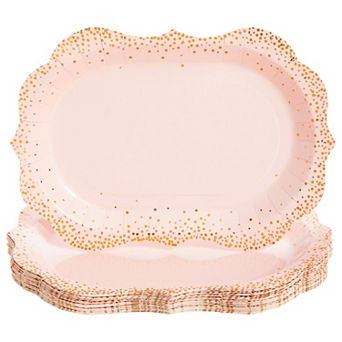 24 pk Pink Disposable Serving Trays, 9x13 Gold Foil Polka Dotted Party Platters