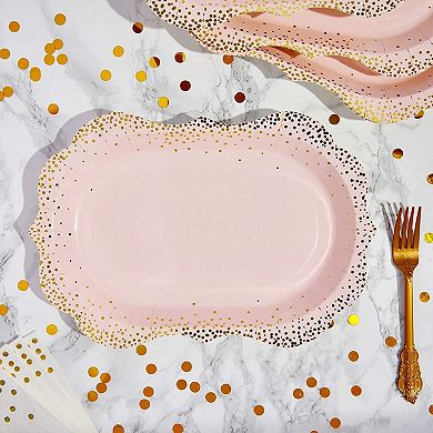 24 Pk Pink Disposable Serving Trays, 9x13 Gold Foil Polka Dotted Party Platters