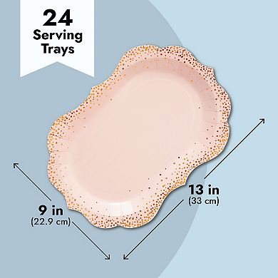 24 Pk Pink Disposable Serving Trays, 9x13 Gold Foil Polka Dotted Party Platters