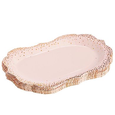 24 Pk Pink Disposable Serving Trays, 9x13 Gold Foil Polka Dotted Party Platters