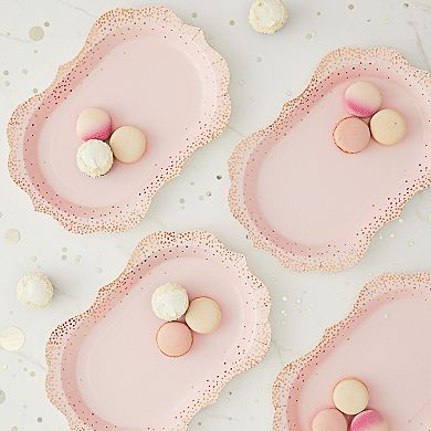 24 Pk Pink Disposable Serving Trays, 9x13 Gold Foil Polka Dotted Party Platters