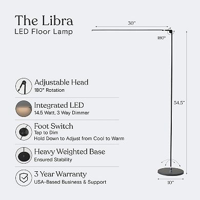 Brightech Libra Led Floor Lamp, Contemporary Minimalist Standing Lamp, Adjustable & Dimmable - Black