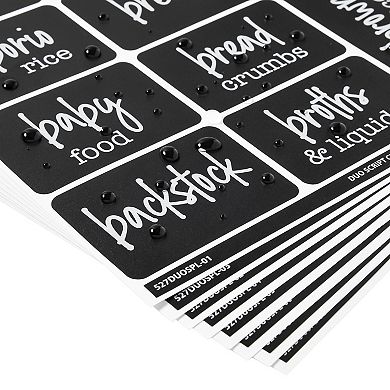 128 Chalkboard Pantry Labels for Food Containers, White Script on Black Sticker