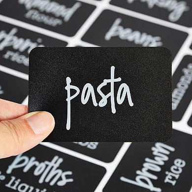 128 Chalkboard Pantry Labels for Food Containers, White Script on Black Sticker