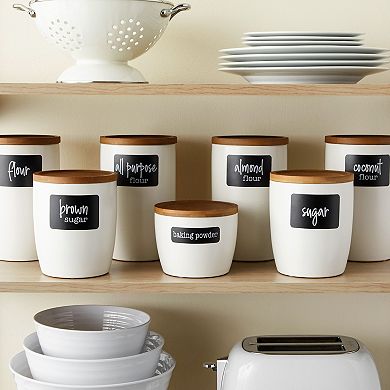 128 Chalkboard Pantry Labels for Food Containers, White Script on Black Sticker