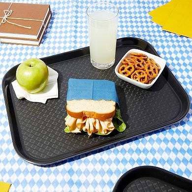 8 Pack Plastic Nonslip Serving Tray For Cafeteria, School Lunch, Black, 12 X 16"