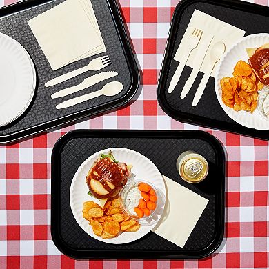 8 Pack Plastic Nonslip Serving Tray For Cafeteria, School Lunch, Black, 12 X 16"