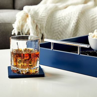 Wooden Coffee Table Serving Tray with Handles and Coasters for Ottoman Blue