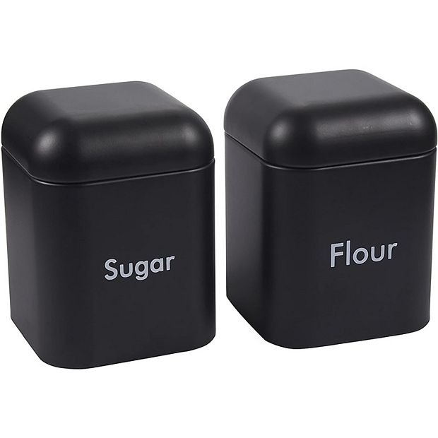 Juvale 2-Piece Black Flour and Sugar Containers for Countertop