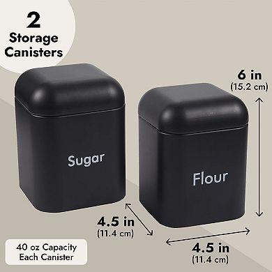 Set of 2 Black Sugar and Flour Canisters for Kitchen (40 oz, 4.5 x 6 In)