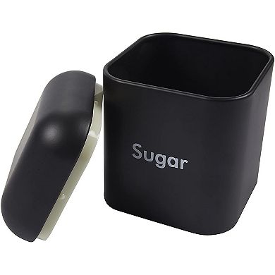 Set of 2 Black Sugar and Flour Canisters for Kitchen (40 oz, 4.5 x 6 In)