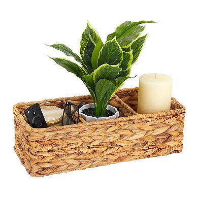 Water Hyacinth Storage Baskets, 3 Compartments for Bathroom, Laundry Room, Nursery (14.4 x 6 x 4.3 in, 2 Pack)