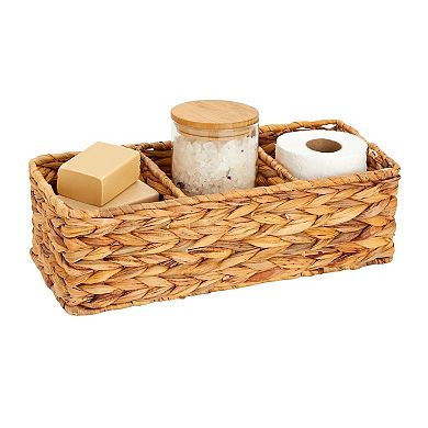 Water Hyacinth Storage Baskets, 3 Compartments for Bathroom, Laundry Room, Nursery (14.4 x 6 x 4.3 in, 2 Pack)