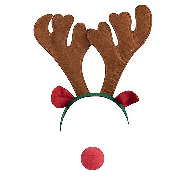 Set of 6 Reindeer Antlers Headband and Red Nose for Kids Holiday Costume