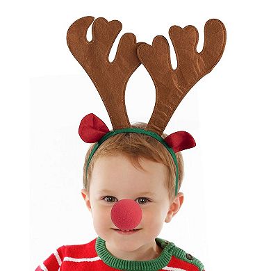 Set of 6 Reindeer Antlers Headband and Red Nose for Kids Holiday Costume