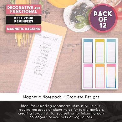 12 Pack Watercolor Magnetic Notepads for Refrigerator, 60 Sheets Each, 3.5 x 9"