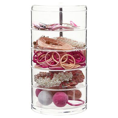 5 Tier Plastic Jewelry Organizer, Hair Tie Accessories Container for Bathroom (4.5 x 8.5 In)