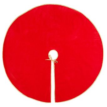 Red Christmas Tree Skirt for Home Holiday Party Decorations Gold Trim, 42 in