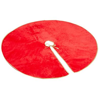 Red Christmas Tree Skirt for Home Holiday Party Decorations Gold Trim, 42 In