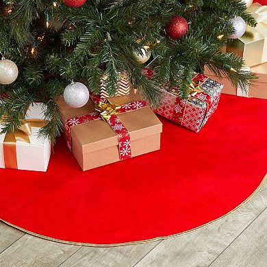 Red Christmas Tree Skirt for Home Holiday Party Decorations Gold Trim, 42 In