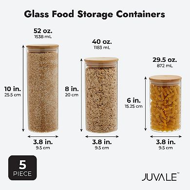 Set Of 5 Glass Storage Containers With Bamboo Lids, Airtight Kitchen Canisters In 5 Sizes