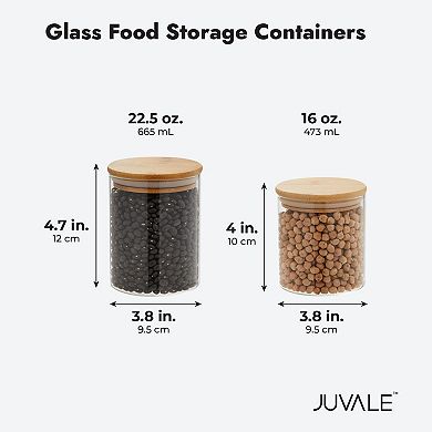 Set Of 5 Glass Storage Containers With Bamboo Lids, Airtight Kitchen Canisters In 5 Sizes