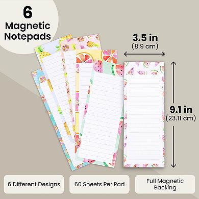 6-Pack Cute Magnetic Grocery List Paper Notepads for Fridge (6 Fruit Designs)