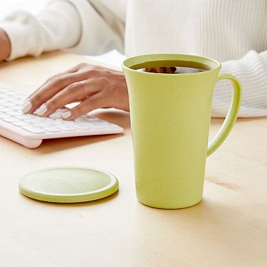 15 oz Wheat Straw Mugs with Handle, Set of 6 Unbreakable Coffee Cups with Lids
