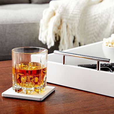 White Decorative Serving Tray with Handles and Coasters for Coffee Table