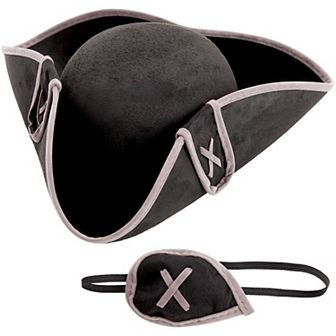 2 pc Pirate Hat With Eye Patch, Halloween Costume Cosplay Accessory For Adult
