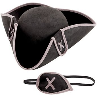 2 pc Pirate Hat With Eye Patch, Halloween Costume Cosplay Accessory For Adult