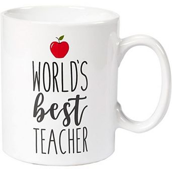 Large Ceramic World's Best Teacher Coffee Mug With Red Apple, 16-ounce Tea Cup