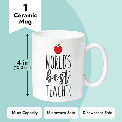 Large Ceramic World's Best Teacher Coffee Mug With Red Apple, 16-ounce Tea  Cup