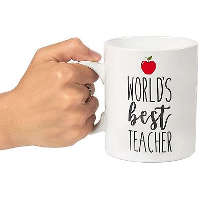 Large Ceramic World's Best Teacher Coffee Mug With Red Apple, 16-ounce Tea Cup