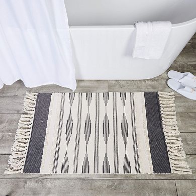 23.6x35" Grey Bohemian Style Cotton Mat Bathroom Rug with Tassels for ...