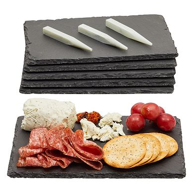 Set of 6 Mini Slate Charcuterie Boards with Chalk, Individual Stone Plates for Cheese, Meat, Appetizers (6 x 9 In)