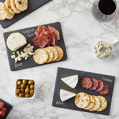 Set of 6 Mini Slate Charcuterie Boards with Chalk, Individual Stone Plates for Cheese, Meat, Appetizers (6 x 9 In)