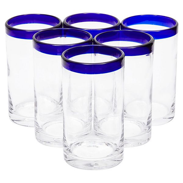 Unique Handblown Glass Water Tumblers Drinkware (Set of 6
