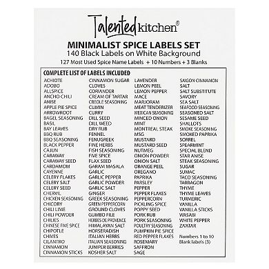 140 Minimalist Spice Jar Labels, Preprinted Black Text on Matte White Water-Resistant Vinyl Sticker for Seasonings, Herbs, Kitchen Spice Rack Organization