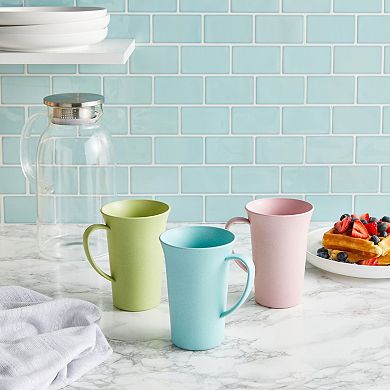 6 Pcs Wheat Straw Mugs with Handle, Unbreakable Coffee Cups, 3 Colors, 15 oz