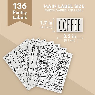 136 Pantry Labels for Food Containers, Preprinted Clear Kitchen Labels