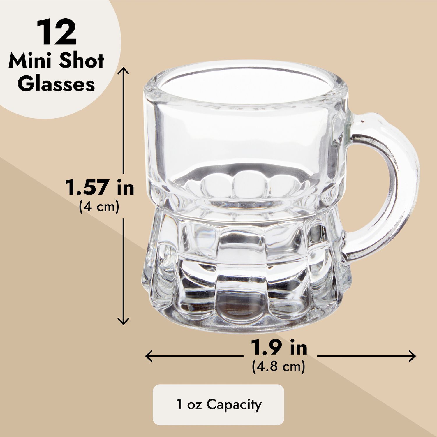 Mini Beer Mug Shot Glasses with Handles for Party (1.57 x 1.9 In