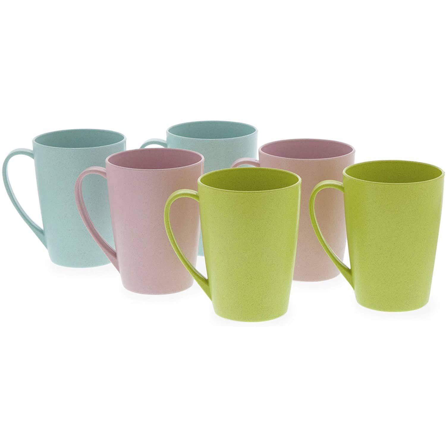 Unbreakable Wheat Straw Mugs with Handle, Set of 6 Reusable Plastic Coffee  Cups (3 Colors, 15 oz)
