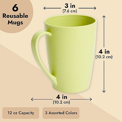 Wheat Straw Mugs, Unbreakable Coffee Mug Set in 3 Colors (12 oz, 6-Pack)