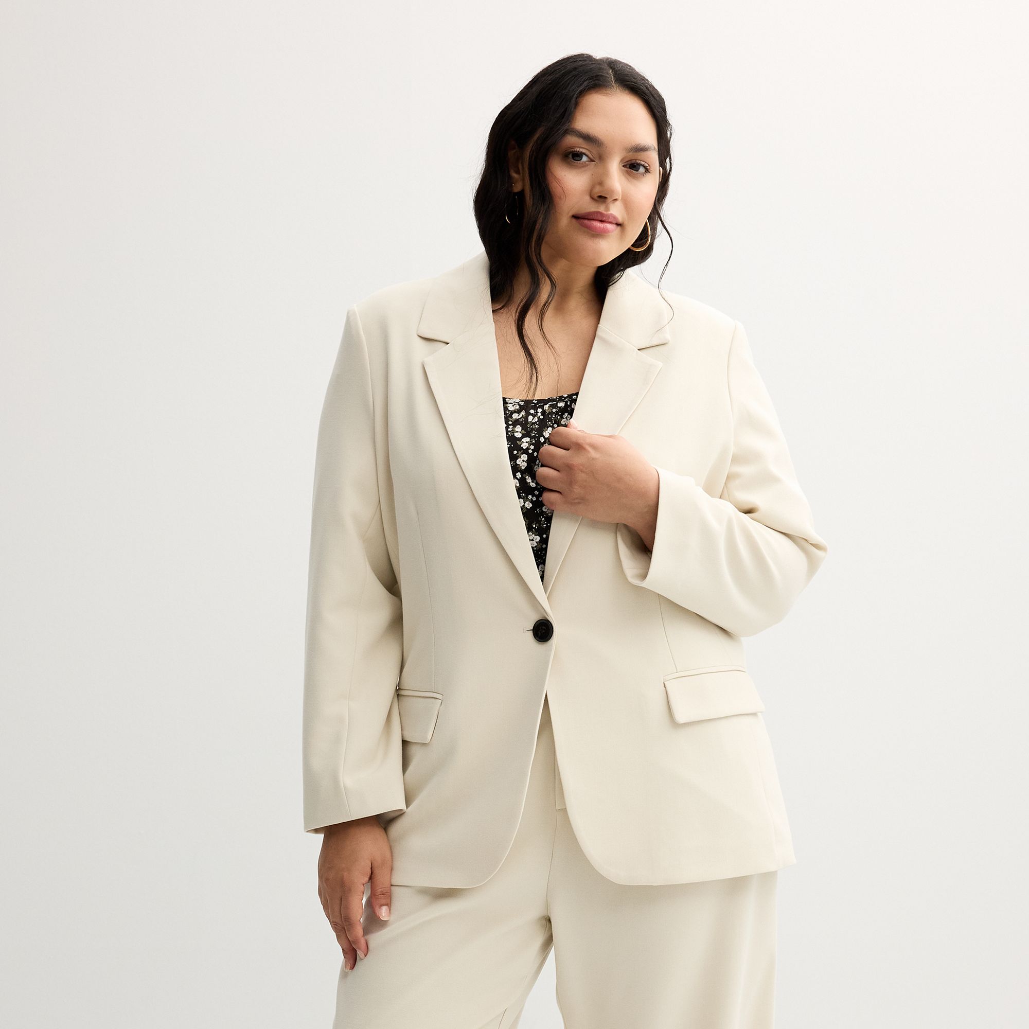 Juniors Plus Size SO® One Button Blazer, Girls, Size: 1XL, Ivory