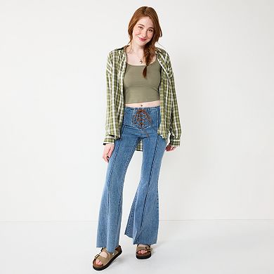 Juniors' SO® Lace-Up Denim Flare Jeans