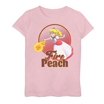 Girls 7-16 Super Mario 3D World Princess Peach Fireball Circle Tee