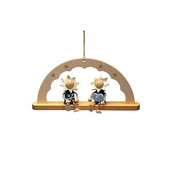 4.5" Brown Beige and Blue Handcrafted Arch with Moonmen Richard Glaesser Hanging Ornament